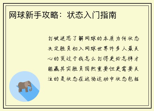 网球新手攻略：状态入门指南