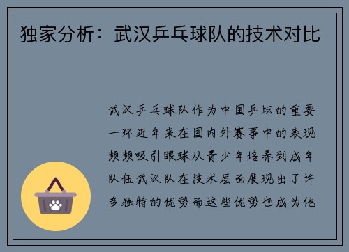 独家分析：武汉乒乓球队的技术对比